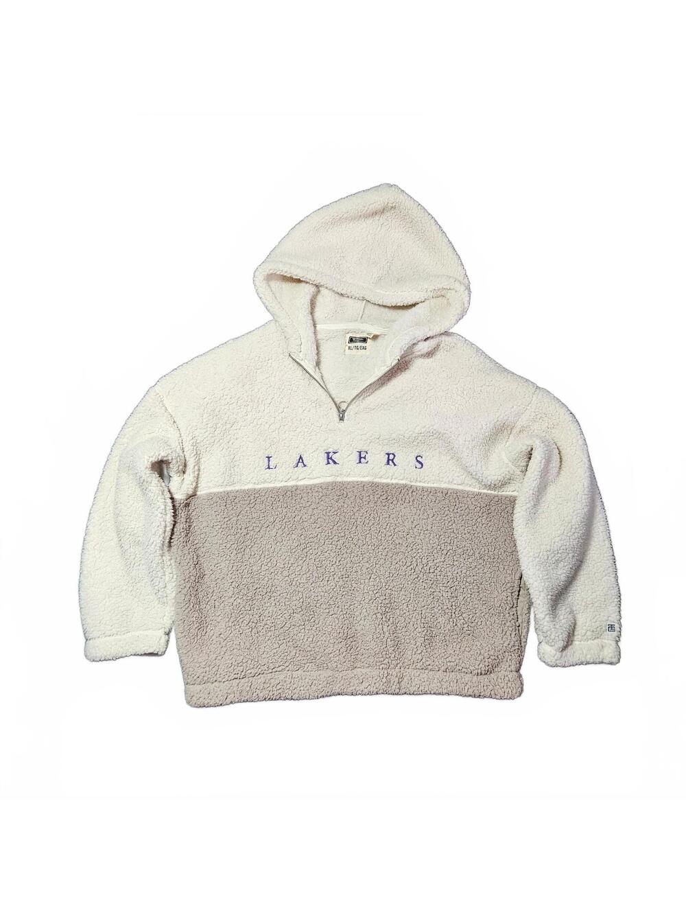 Vintage Tailgate Lakers XL Women's Beige White Lakers Fleece Hoodie Jacket Cozy